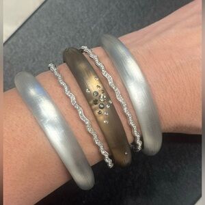 Alexis Bittar pave’ jeweled lucite bangle bracelets.